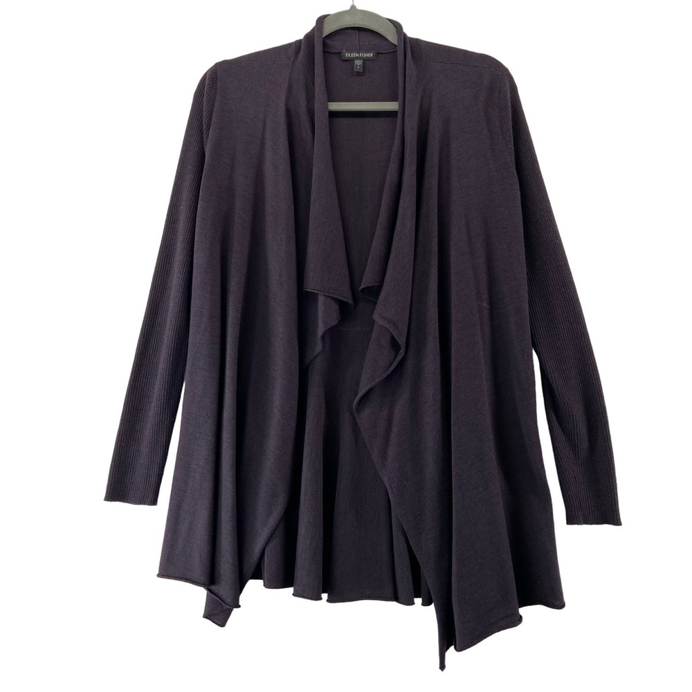 Merino Wool Eileen Fisher Dark Purple Cardigan